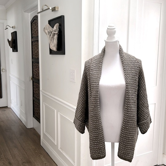Lineamaglia Womens L Taupe Open Front Cardigan Wool Alpaca Blend Italy Cozycore - Picture 1 of 6
